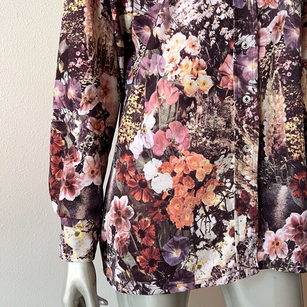 Vintage Floral Photo Print Blouse Shirt Large Button Up Top Autumn Boho 70s - Picture 5 of 13